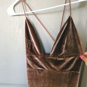 Brown velvet midi body con dress